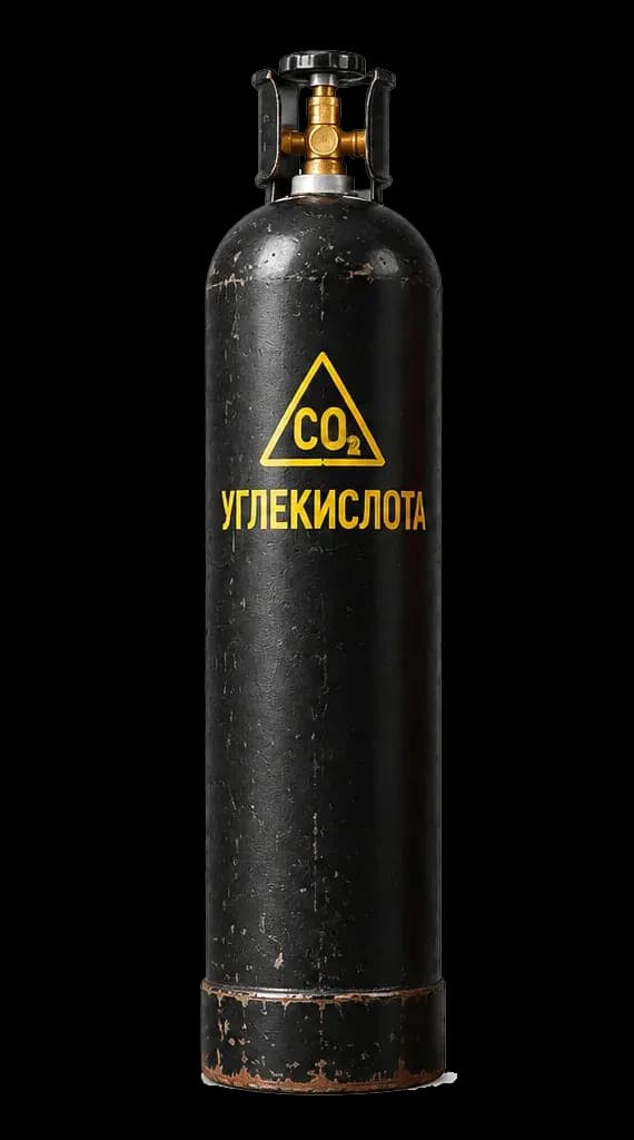 Черный баллон с желтой надписью Углекислота