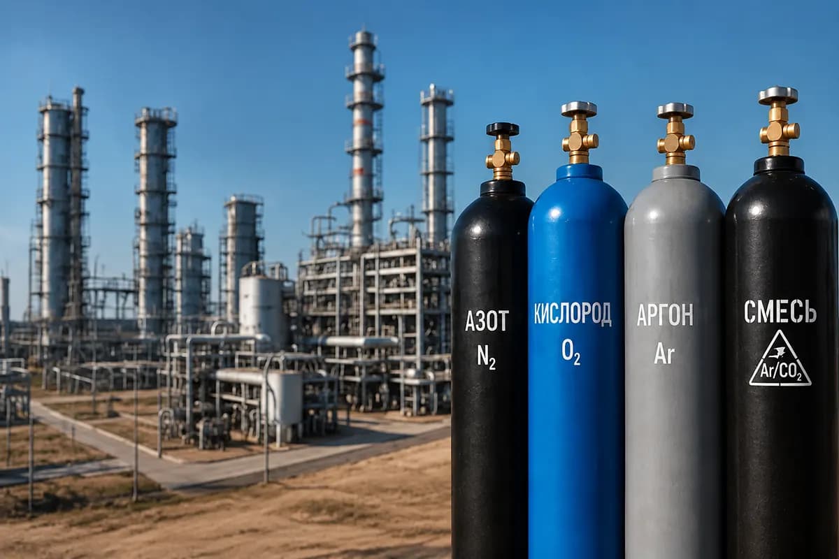 Технические газы на фоне промышленного производства
